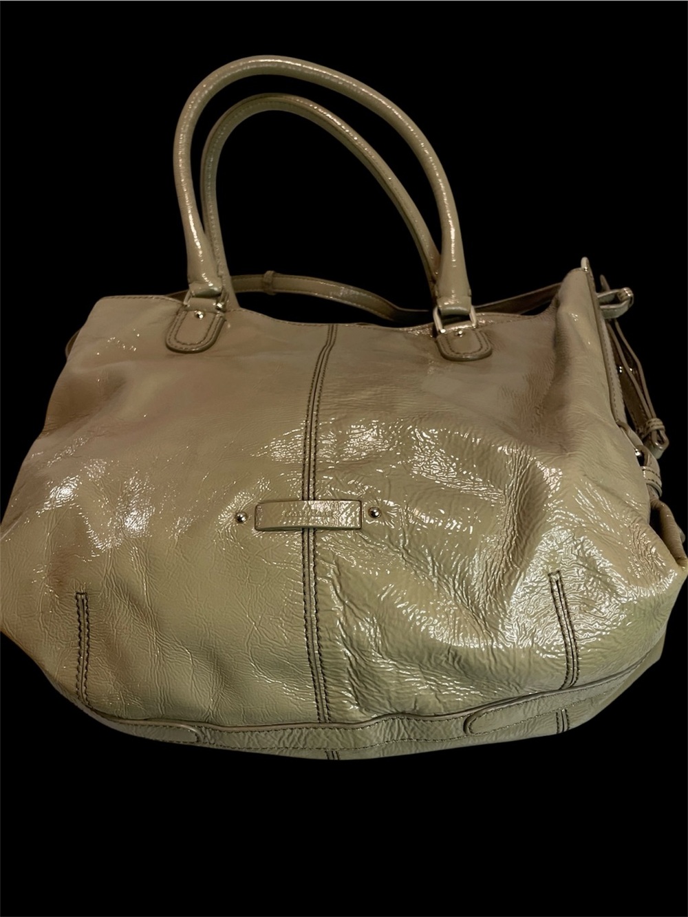Cole Haan Glossy Patent Leather Satchel in Light Taupe